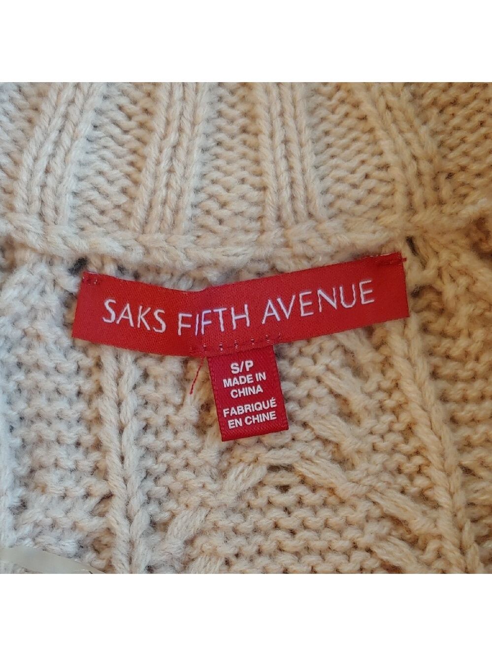 Saks Fifth Ave Wool Blend Cream Cable Knit Cowl Sweater with Side Belts Small - Picture 8 of 16